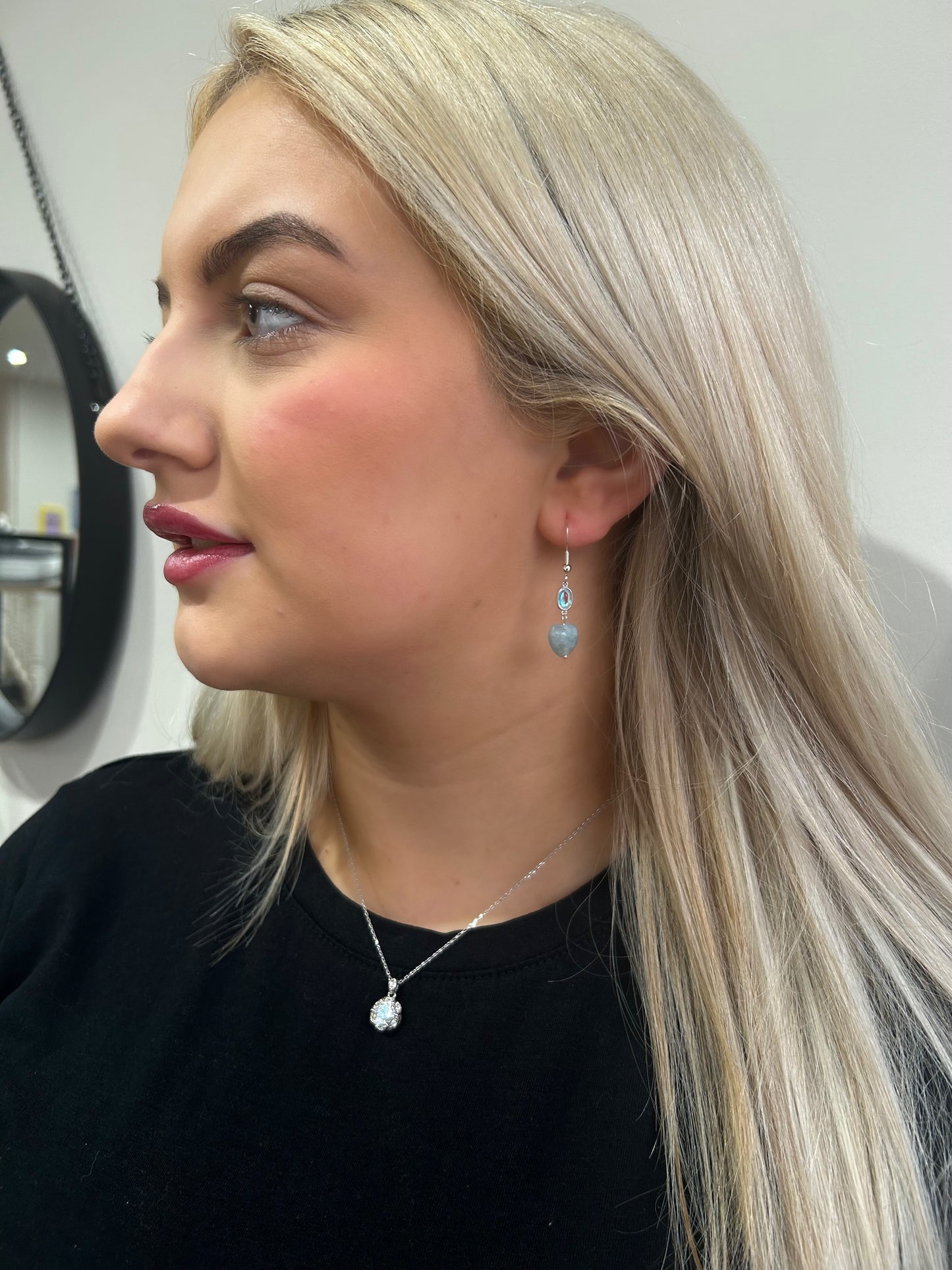 Sterling Silver moonstone angelite heart drop earrings