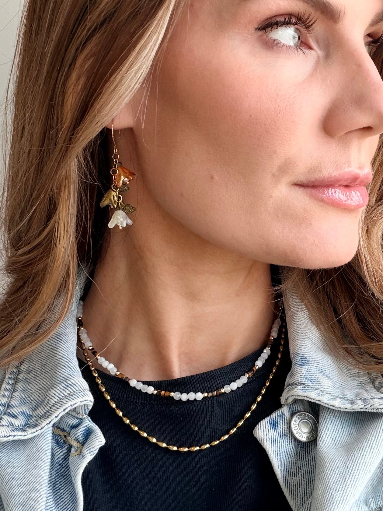 Multi Fire and Ice Pearl flower hoop earrings in gold