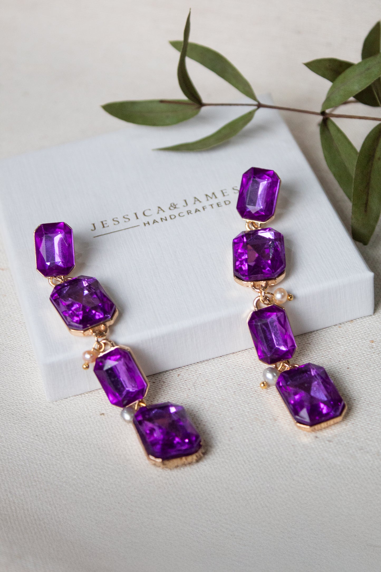 Zena purple crystal pearl earrings