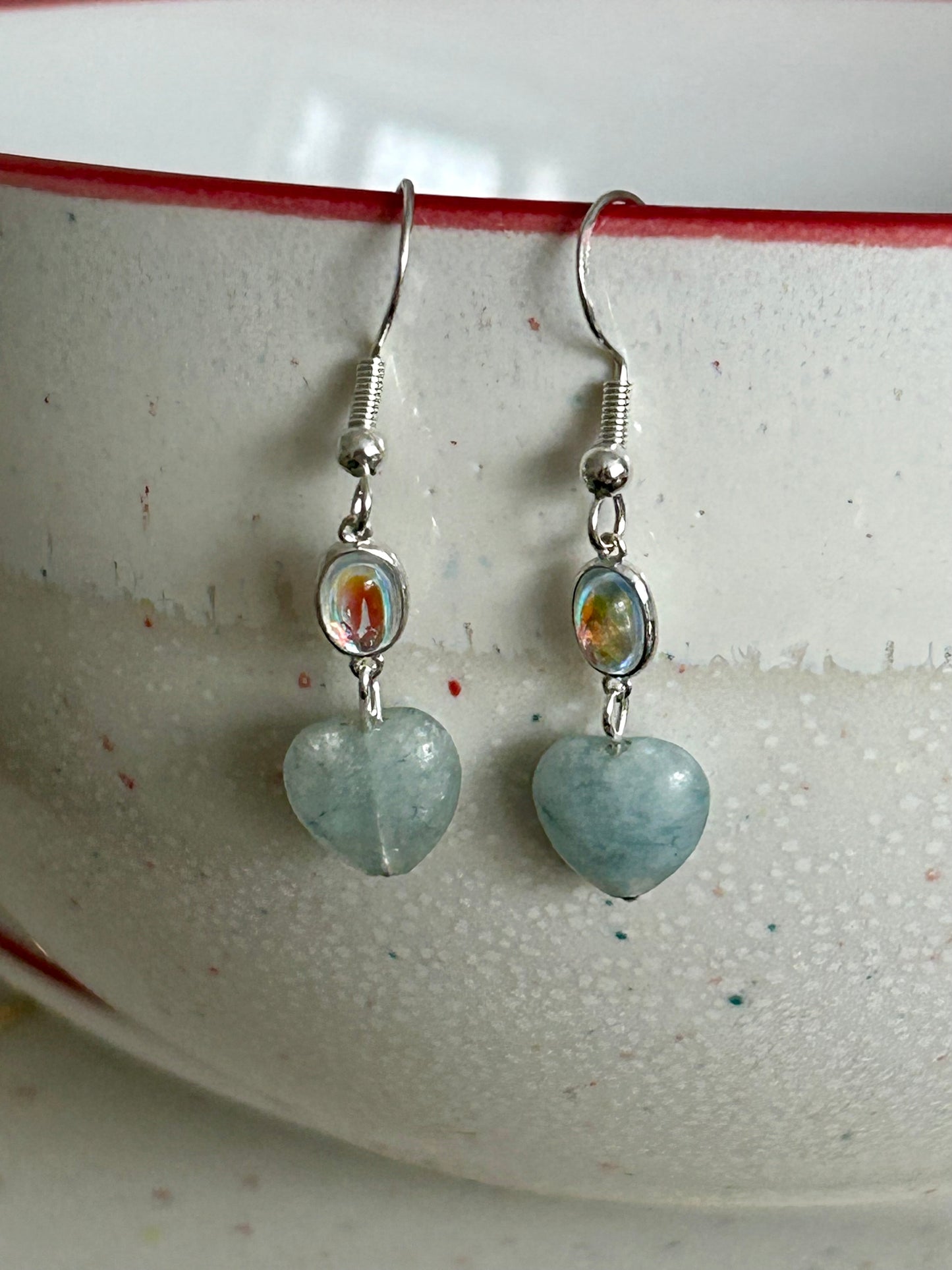 Sterling Silver moonstone angelite heart drop earrings