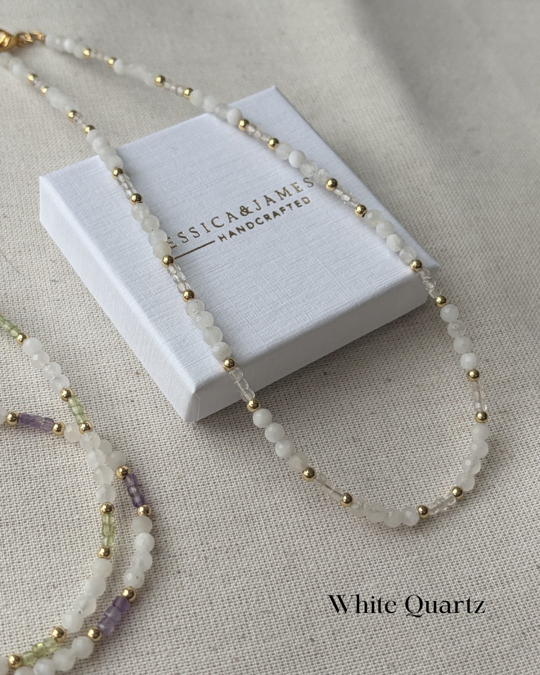 Moonstone beaded summer necklace gold - choice of natural gemstone