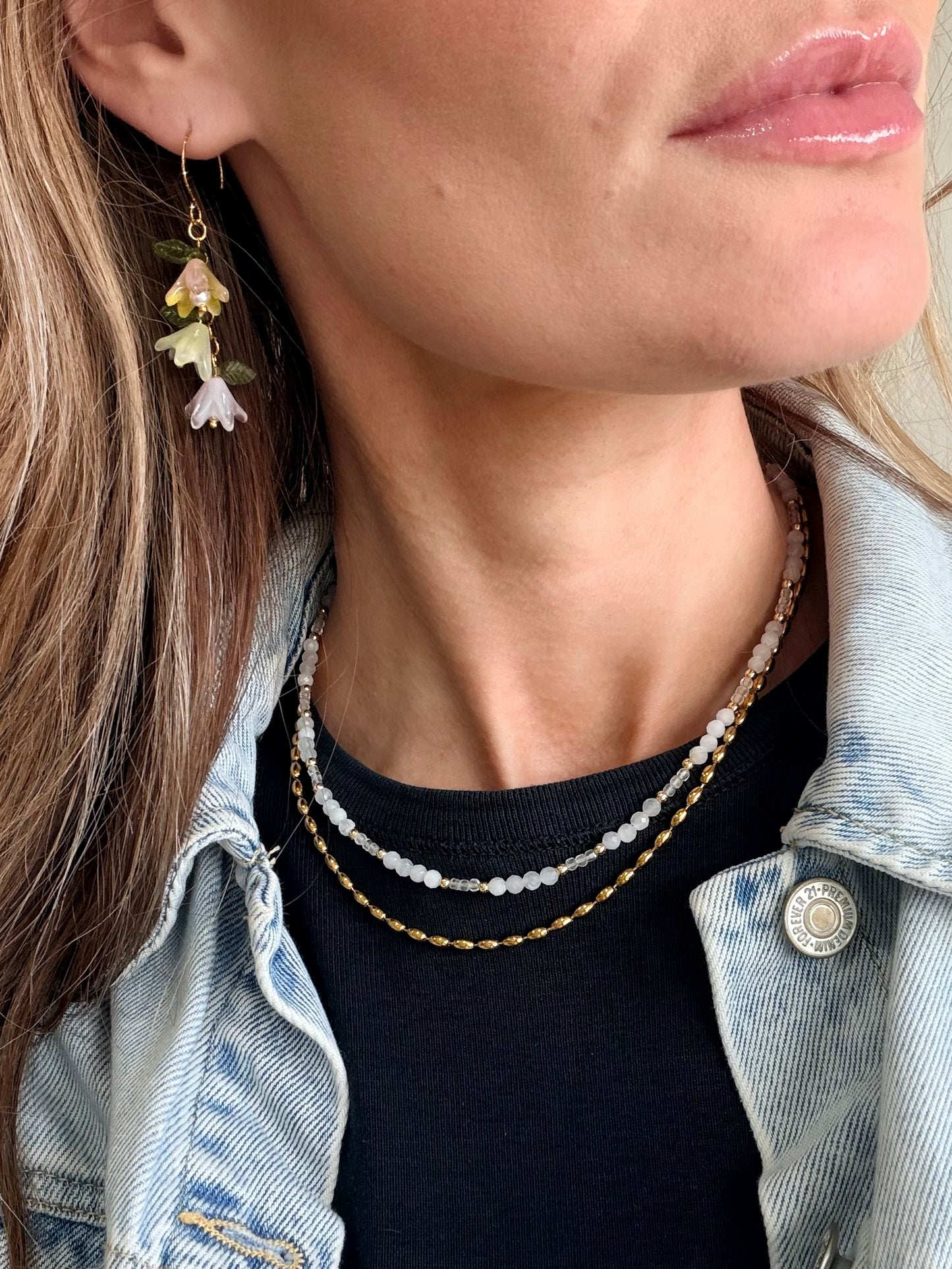Multi Pastel pink Pearl flower hoop earrings in gold