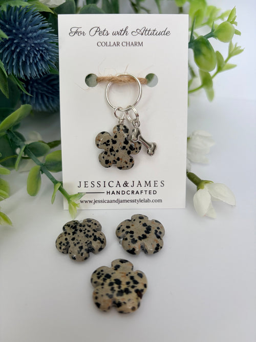 Dalmatian Jasper collar charm for dogs , Animal Crystal healing