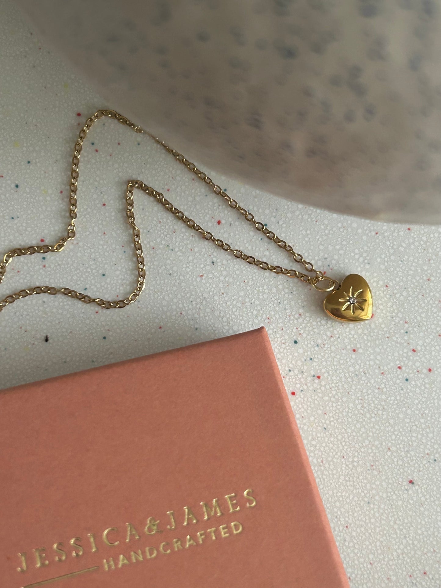 Dainty double heart necklace with stone