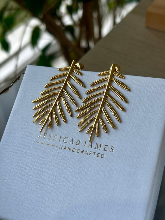 Statement Feather leaf earrings - revitalise & growth