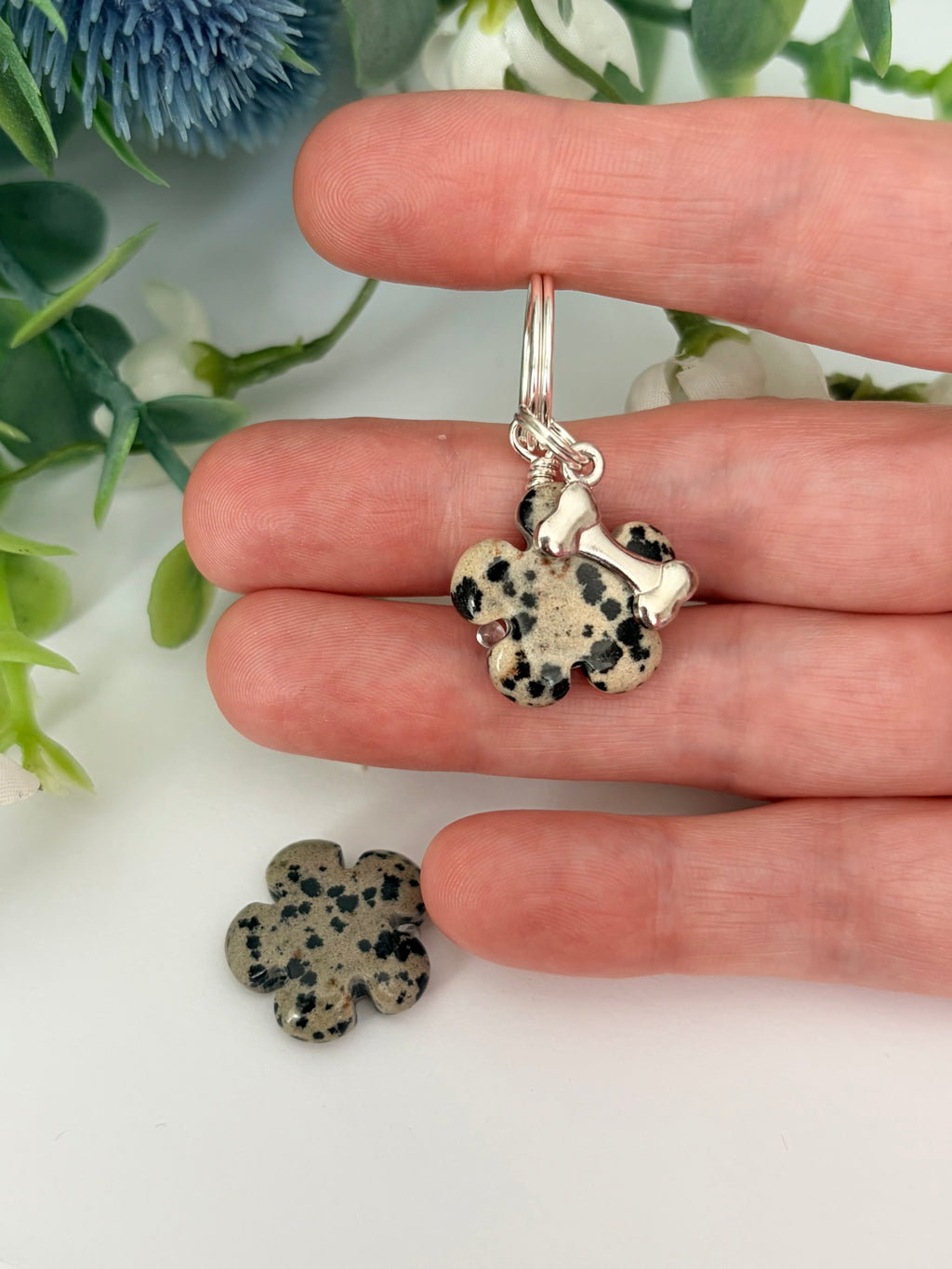 Dalmatian Jasper collar charm for dogs , Animal Crystal healing
