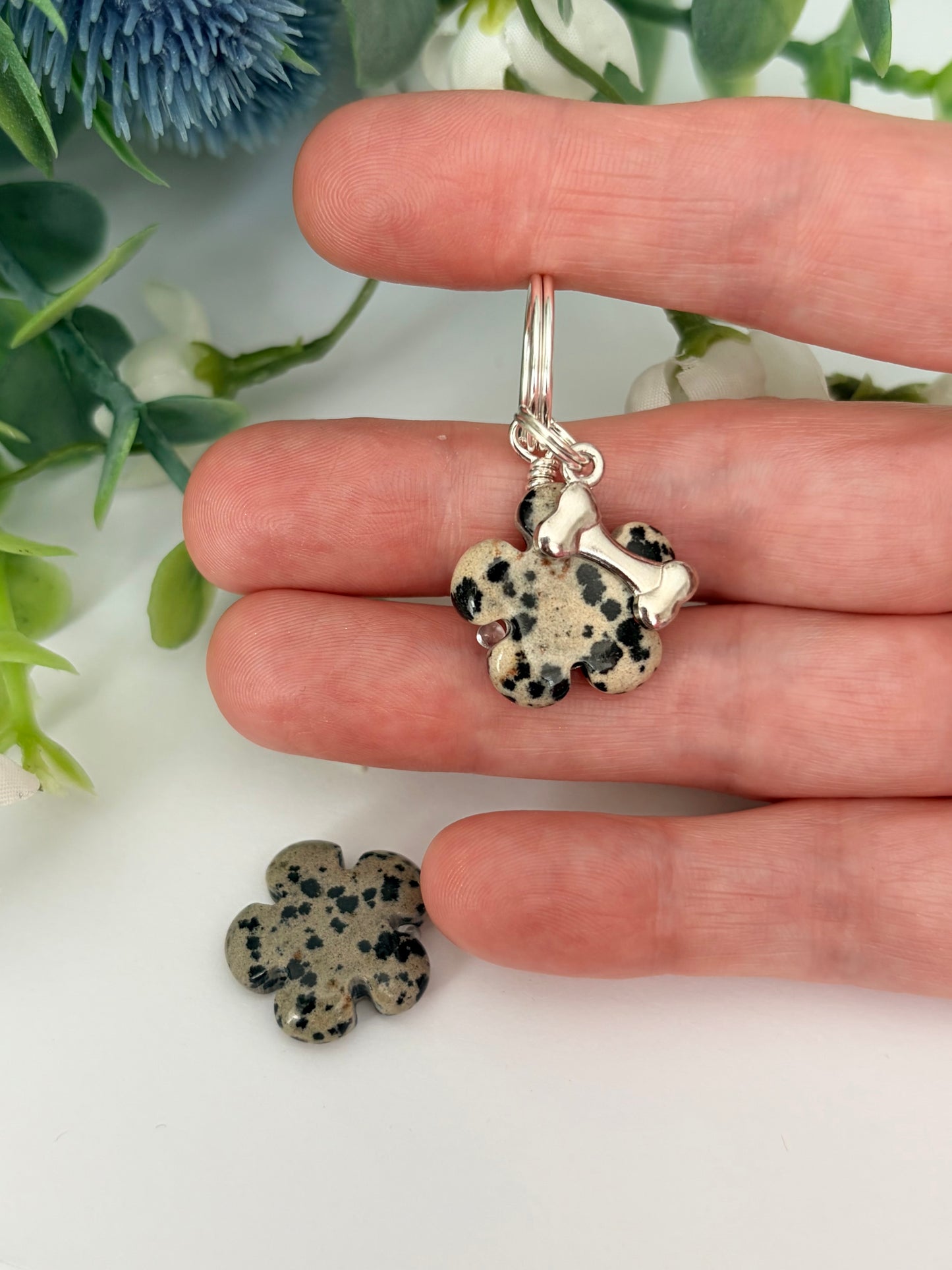 Dalmatian Jasper collar charm for dogs , Animal Crystal healing