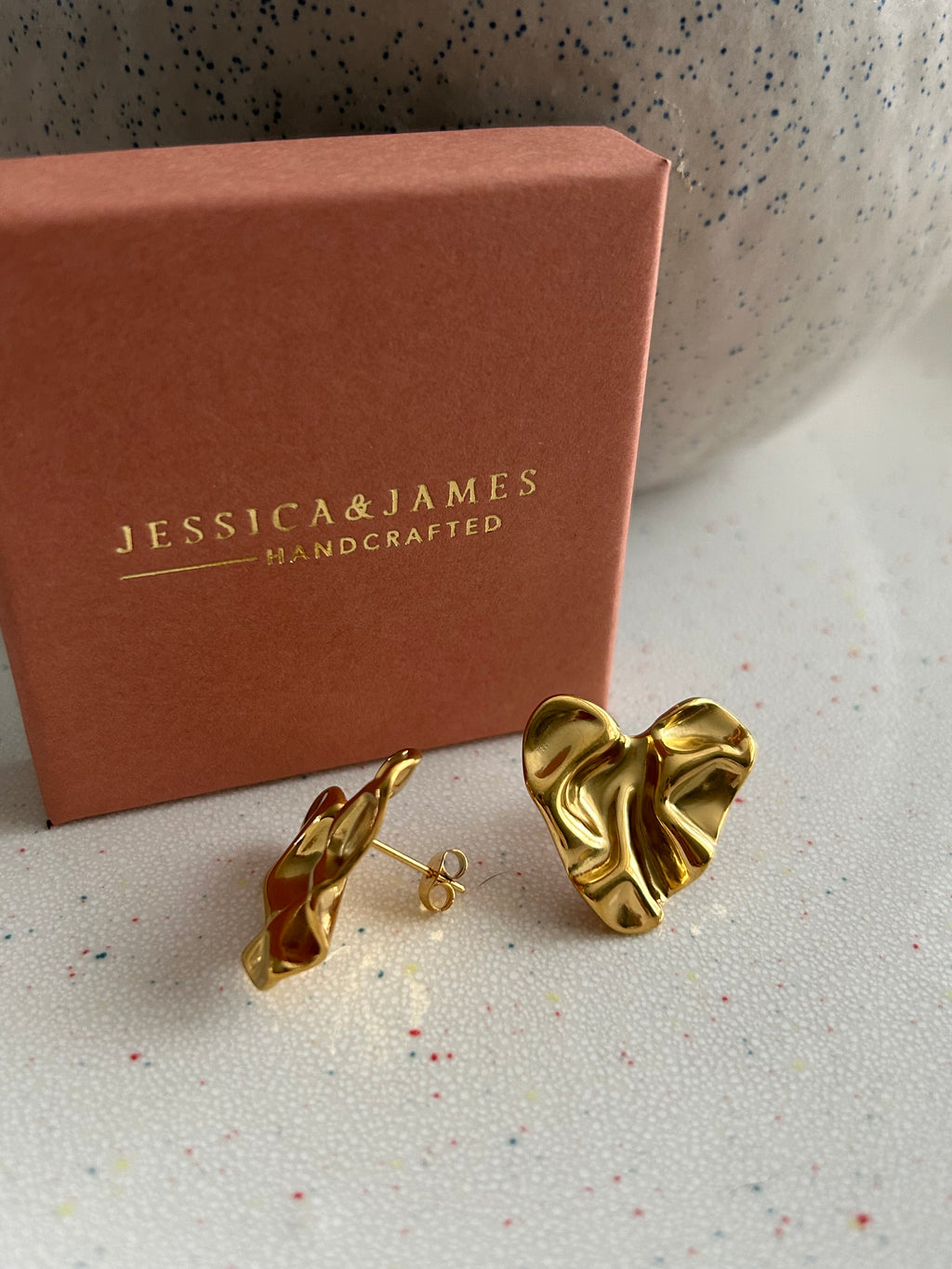 Crushed paper effect heart earrings