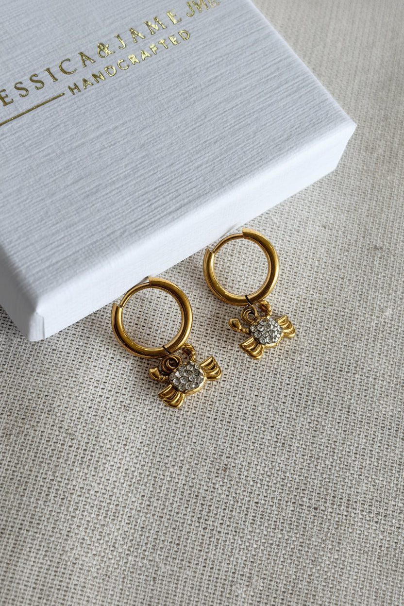 Gold crab hoop earrings