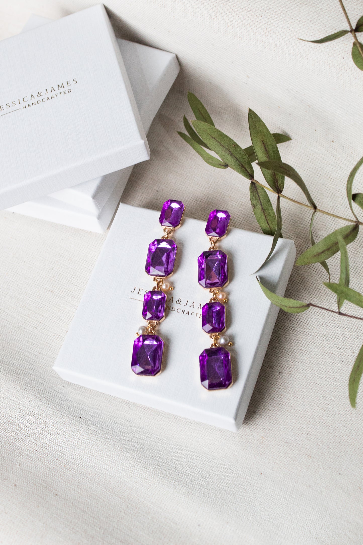 Zena purple crystal pearl earrings