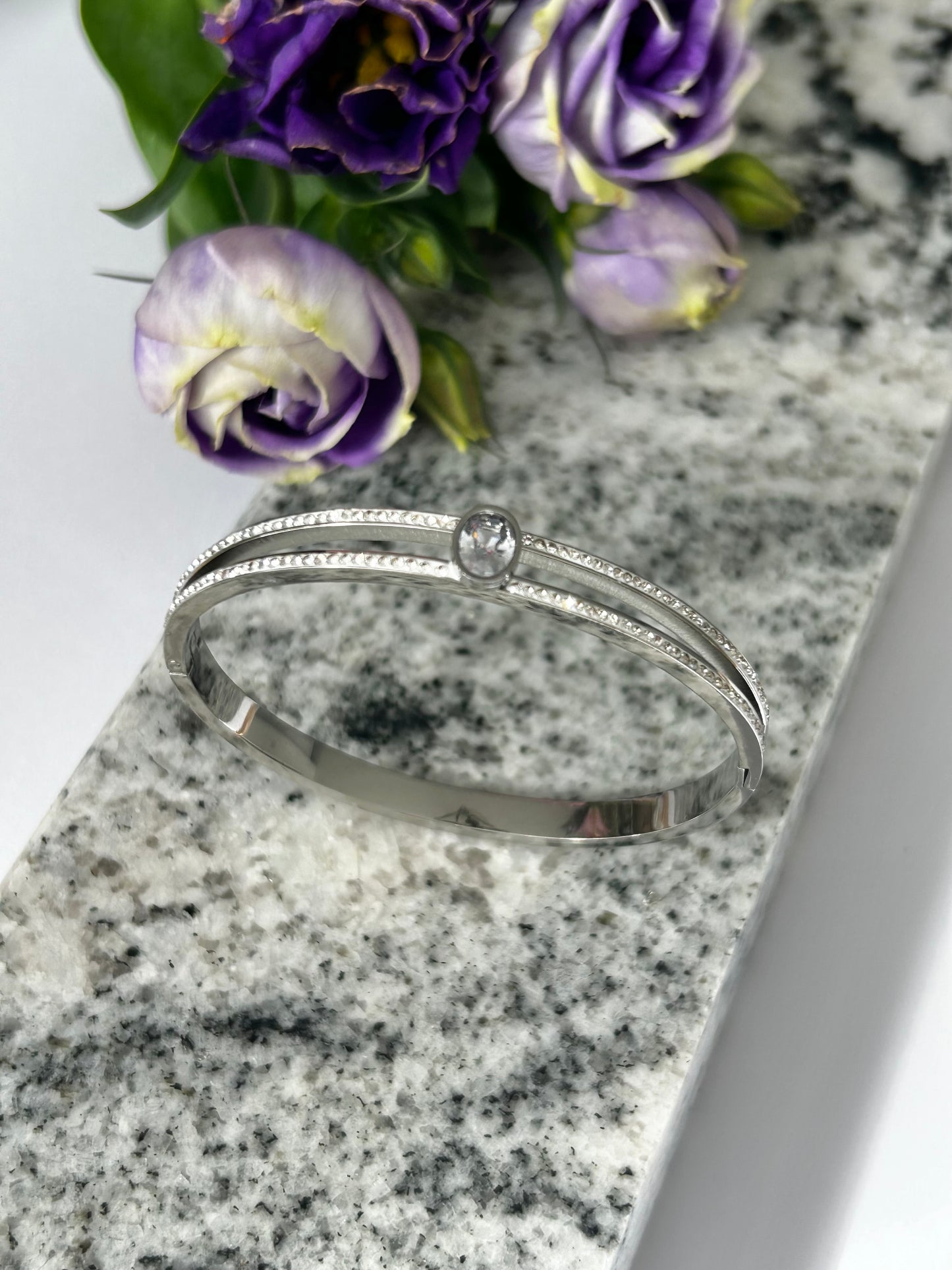 Luxe Crystal Silver Bangle