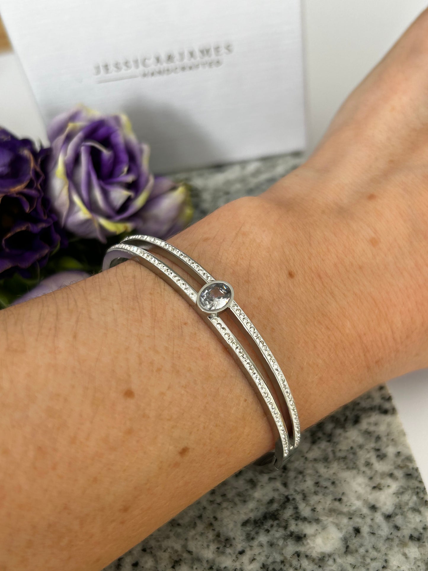 Luxe Crystal Silver Bangle