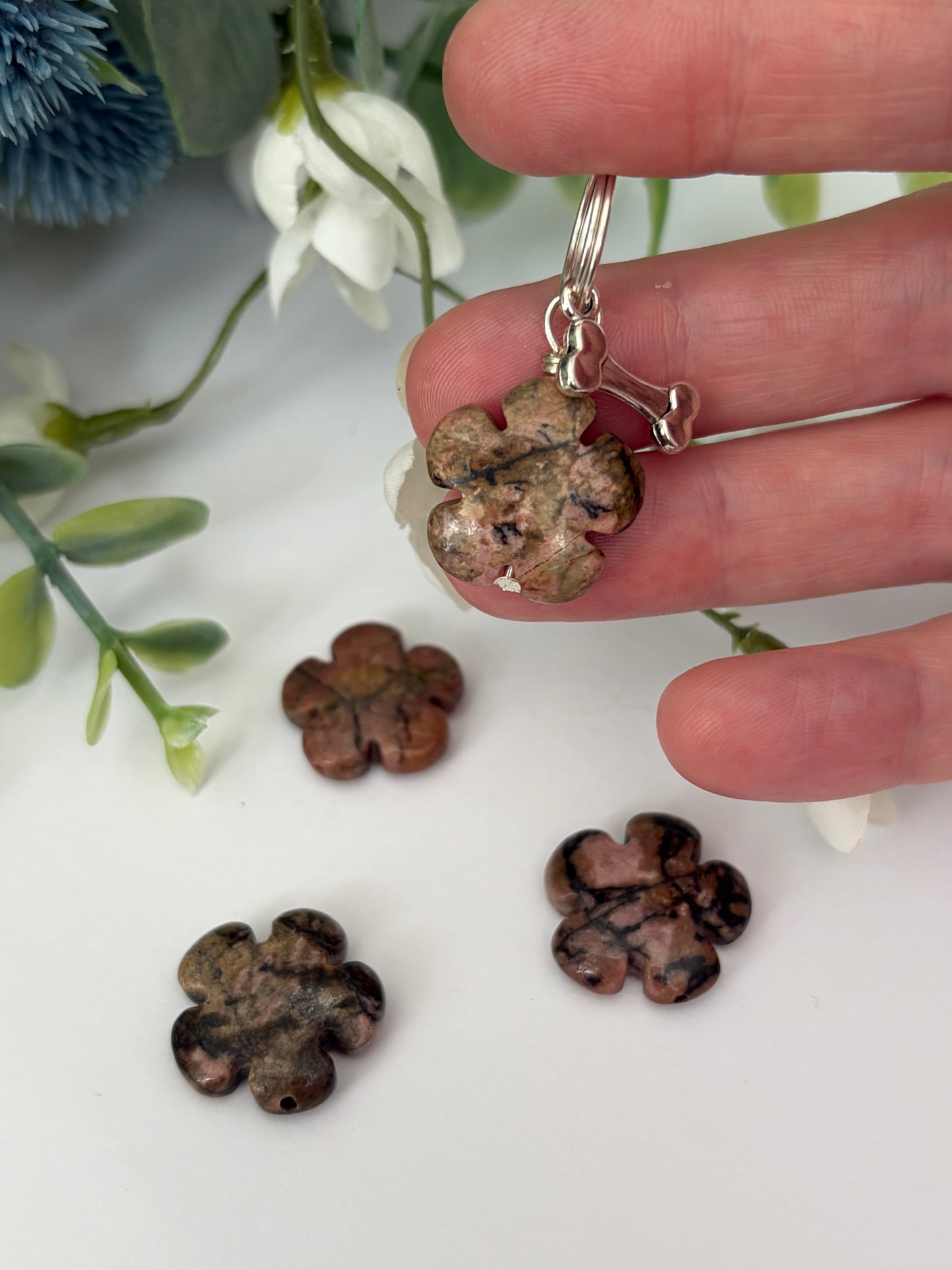 Rhodonite soothing dog collar charm - separation anxiety - hyperactivity in dogs