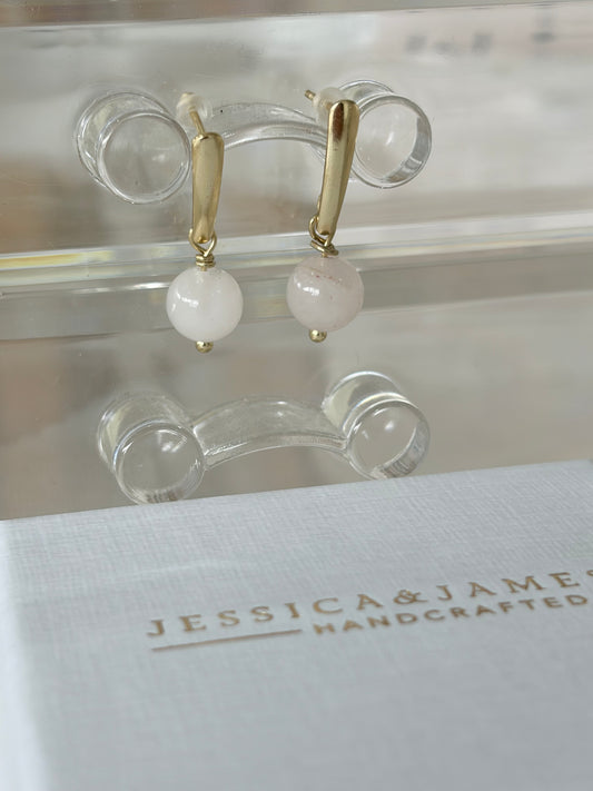 Rose Quartz gold earrings