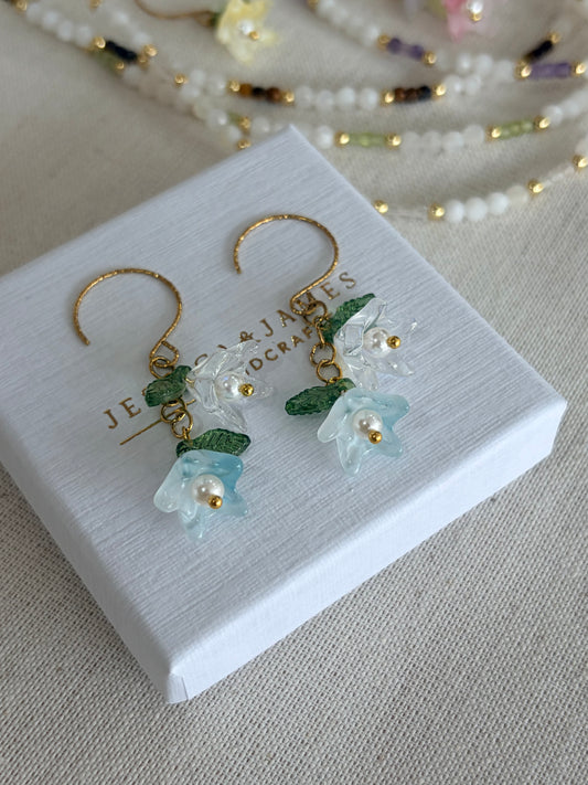Ocean Spray double Pearl flower hoop earrings in gold or silver