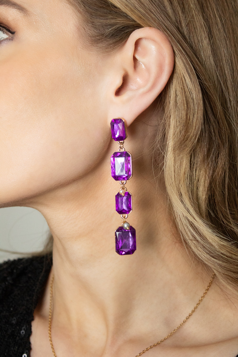 Zena purple crystal pearl earrings