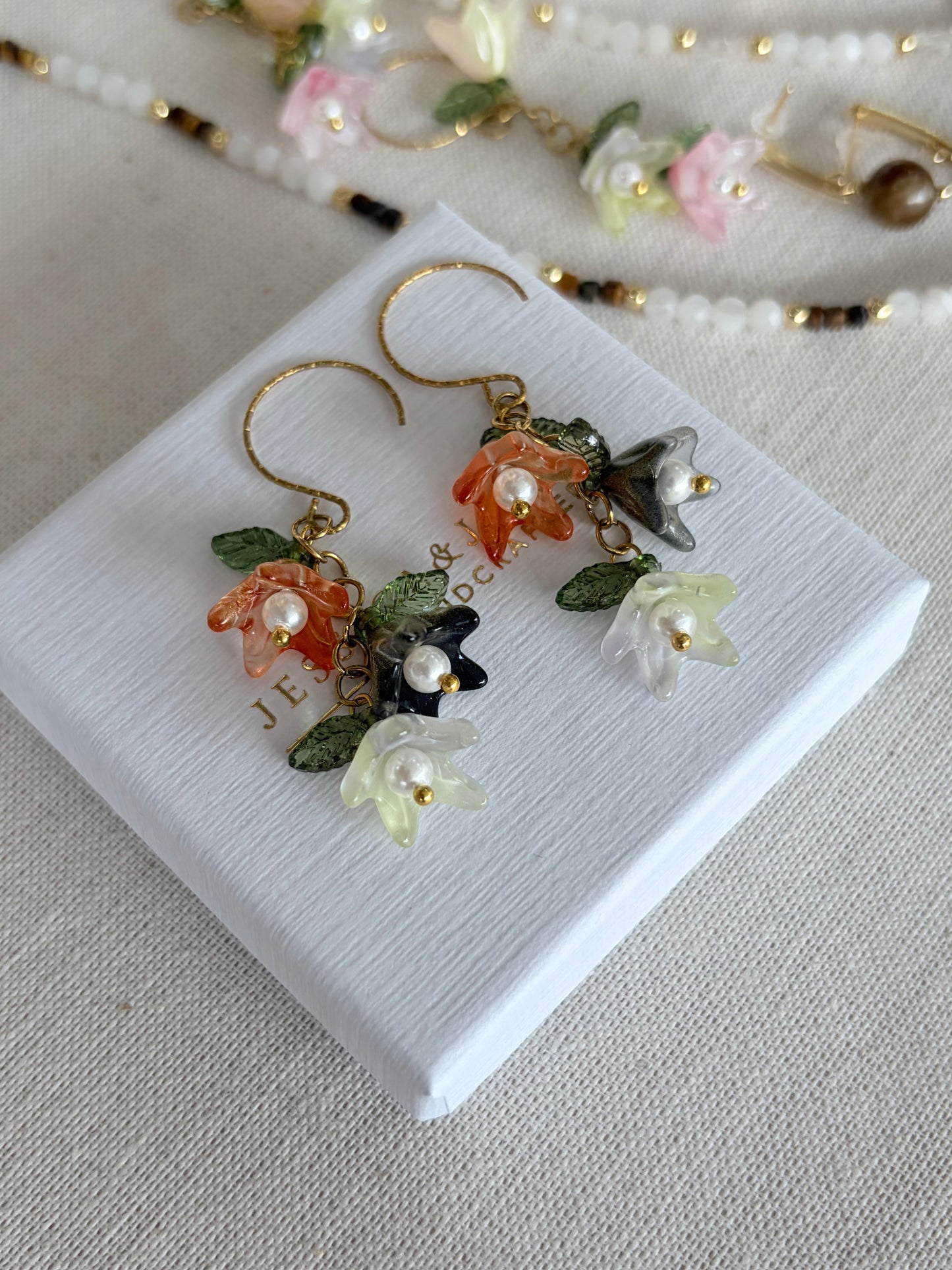 Multi Fire and Ice Pearl flower hoop earrings in gold