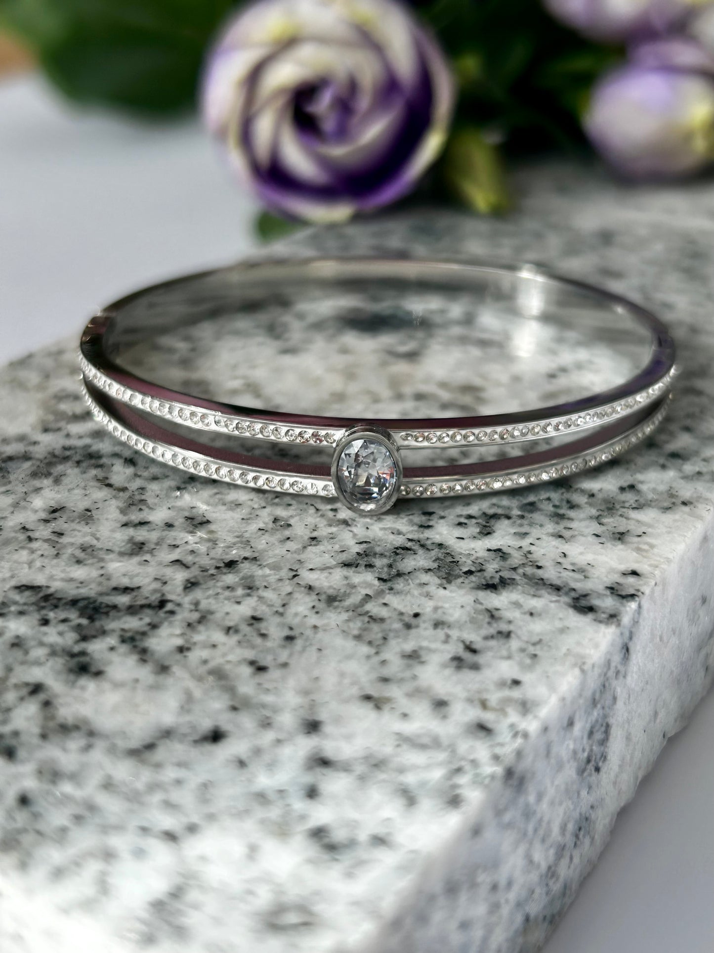 Luxe Crystal Silver Bangle