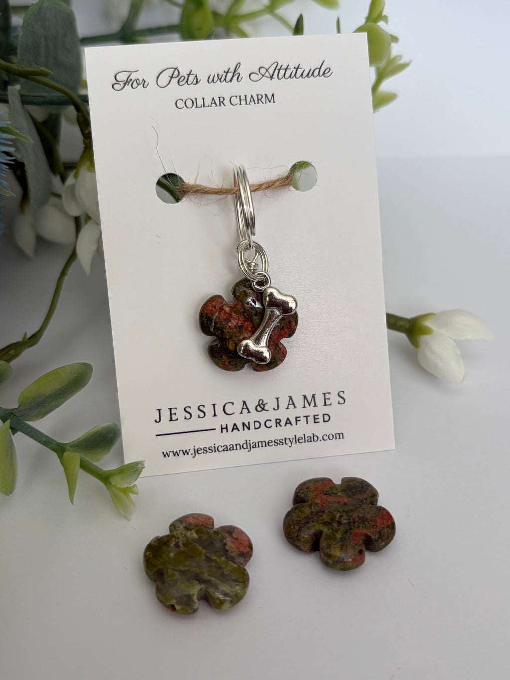 Unakite gemstone for dogs, crystal collar charm for rescue dogs