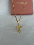 Gold cross necklace, scroll detailed design