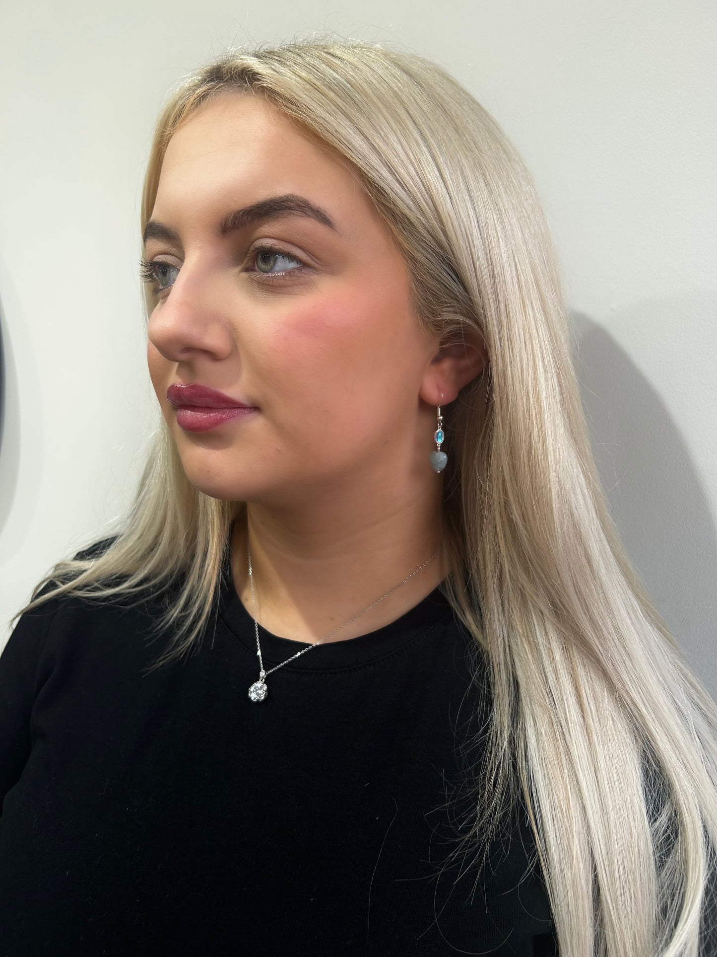 Sterling Silver moonstone angelite heart drop earrings