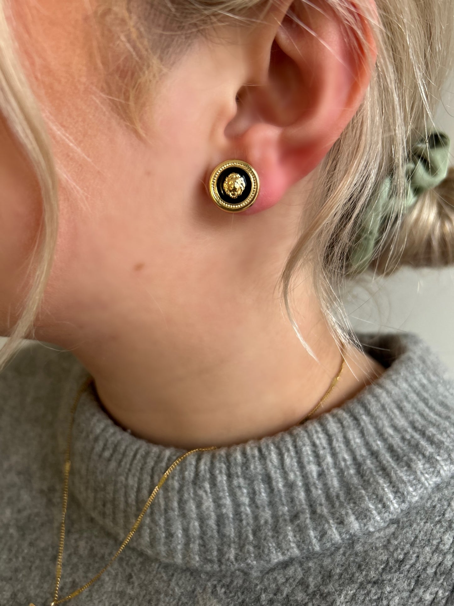 Luxe Lion Button Stud earrings