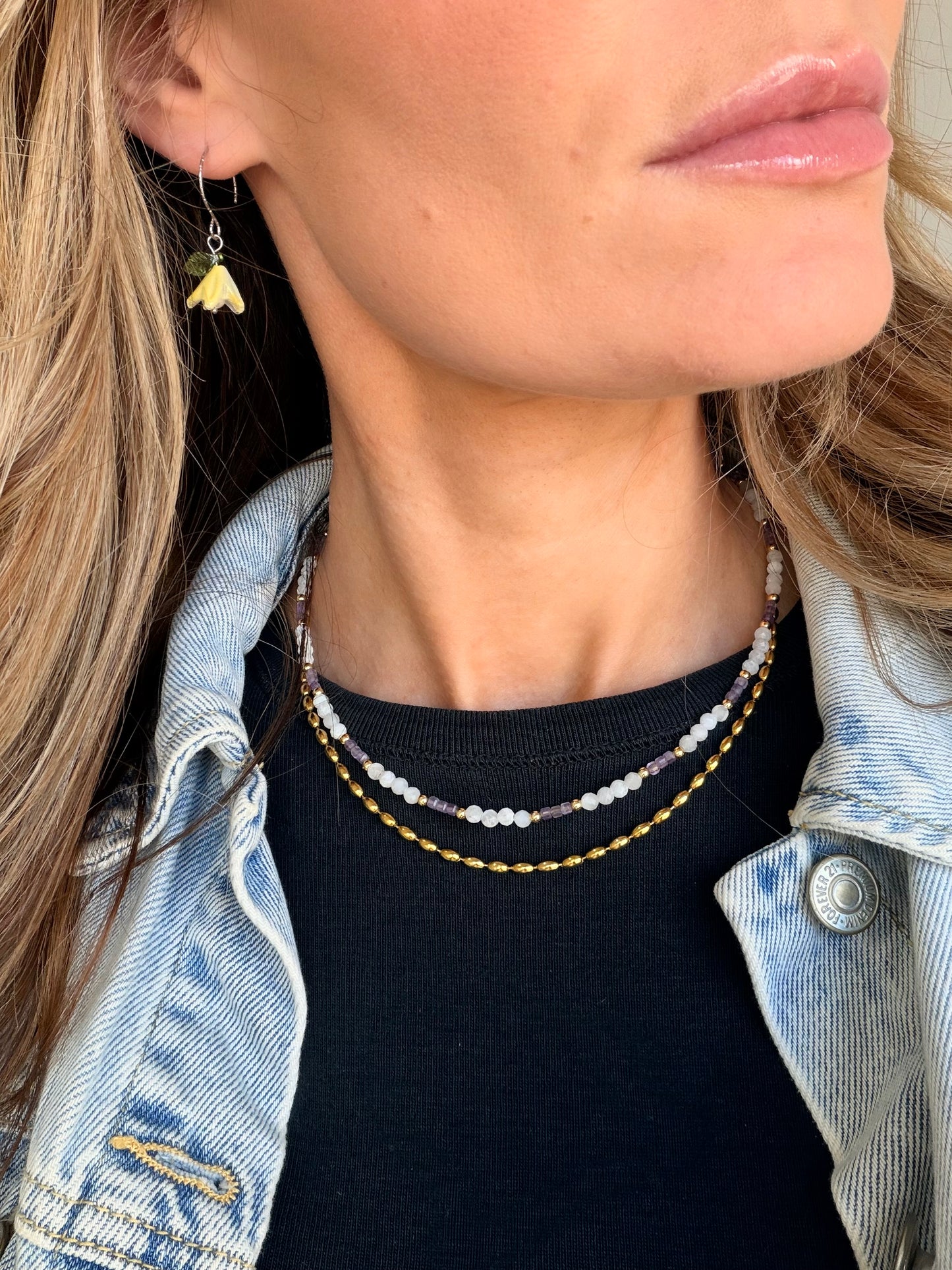 Sunlit Yellow Pearl flower hoop earrings in silver or gold