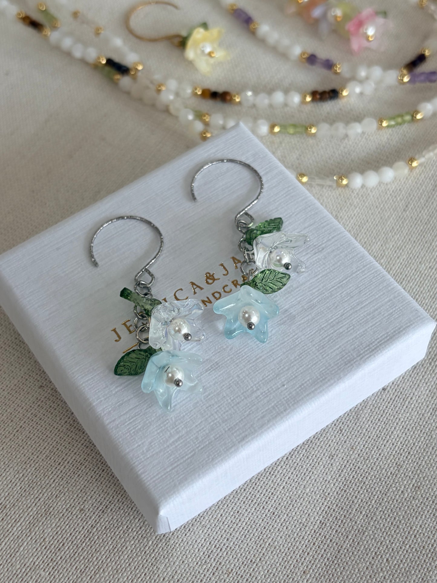 Ocean Spray double Pearl flower hoop earrings in gold or silver