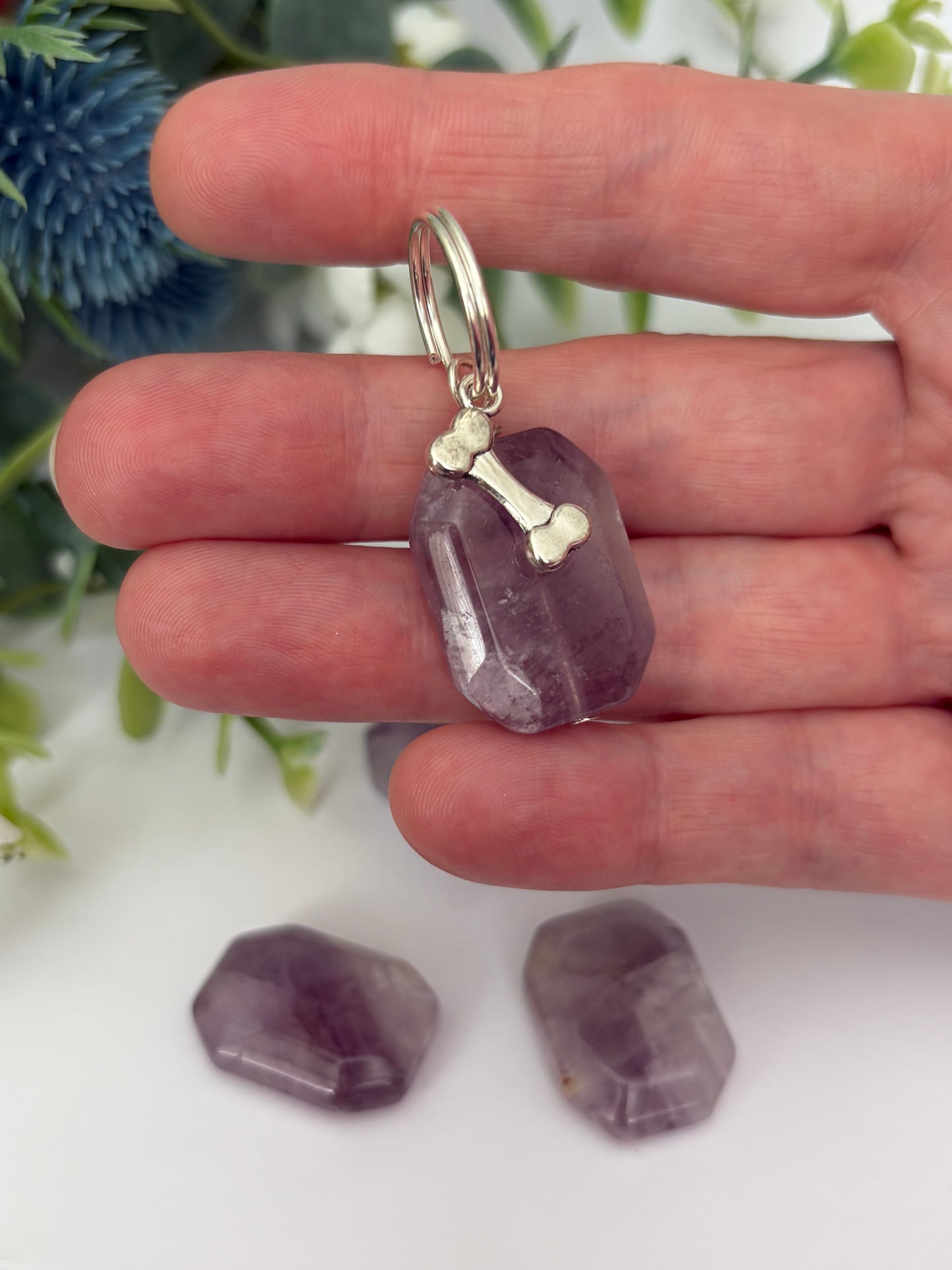 XL amethyst dog collar charm, purple natural gemstone, Jessica and James Stylelab 