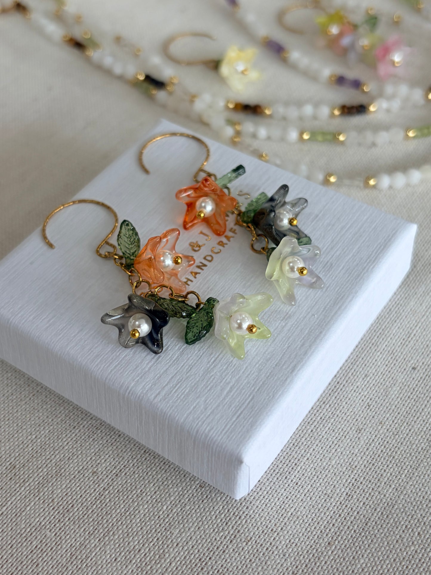 Multi Fire and Ice Pearl flower hoop earrings in gold