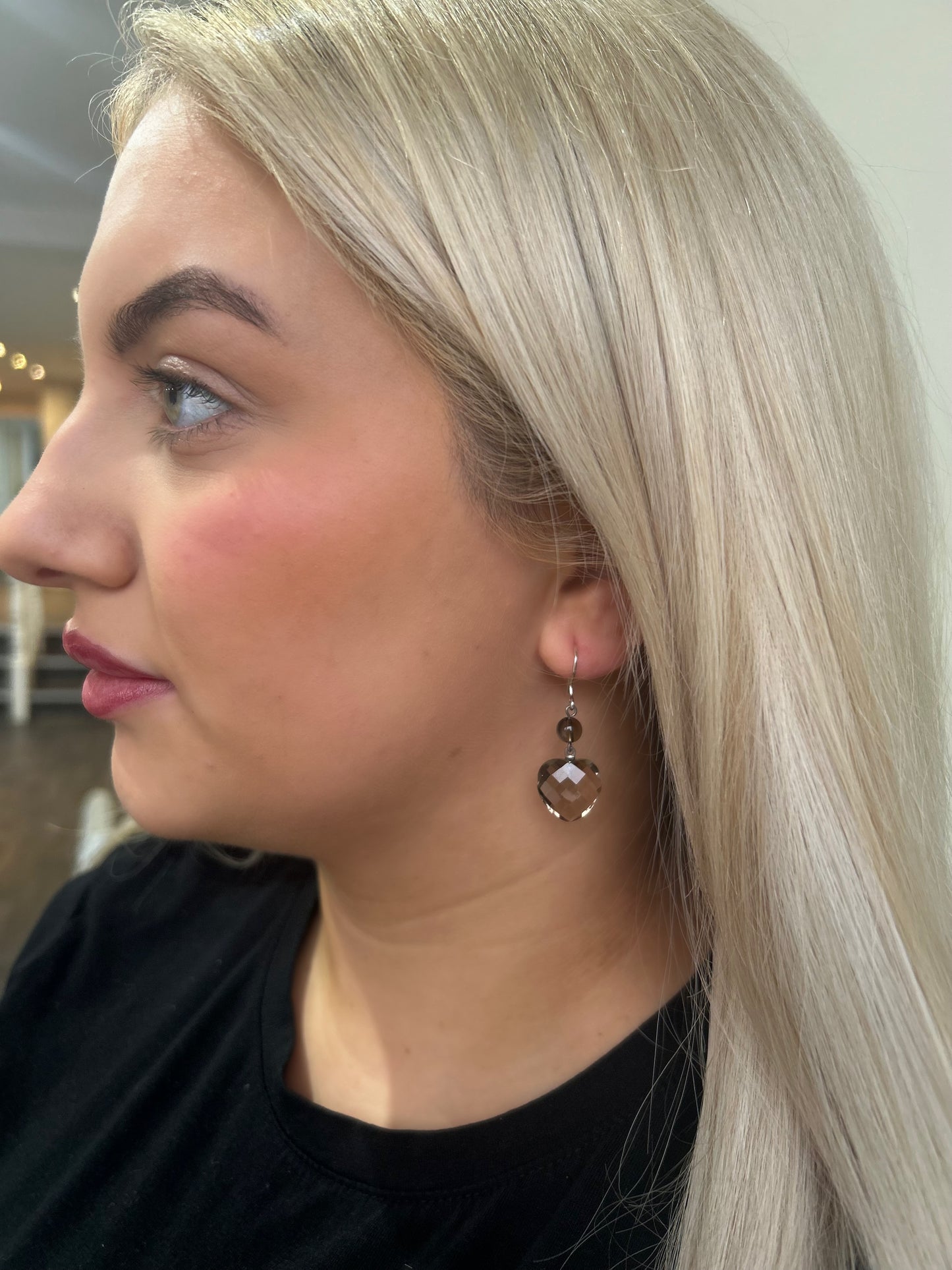 Sterling silver Smokey quartz heart earrings