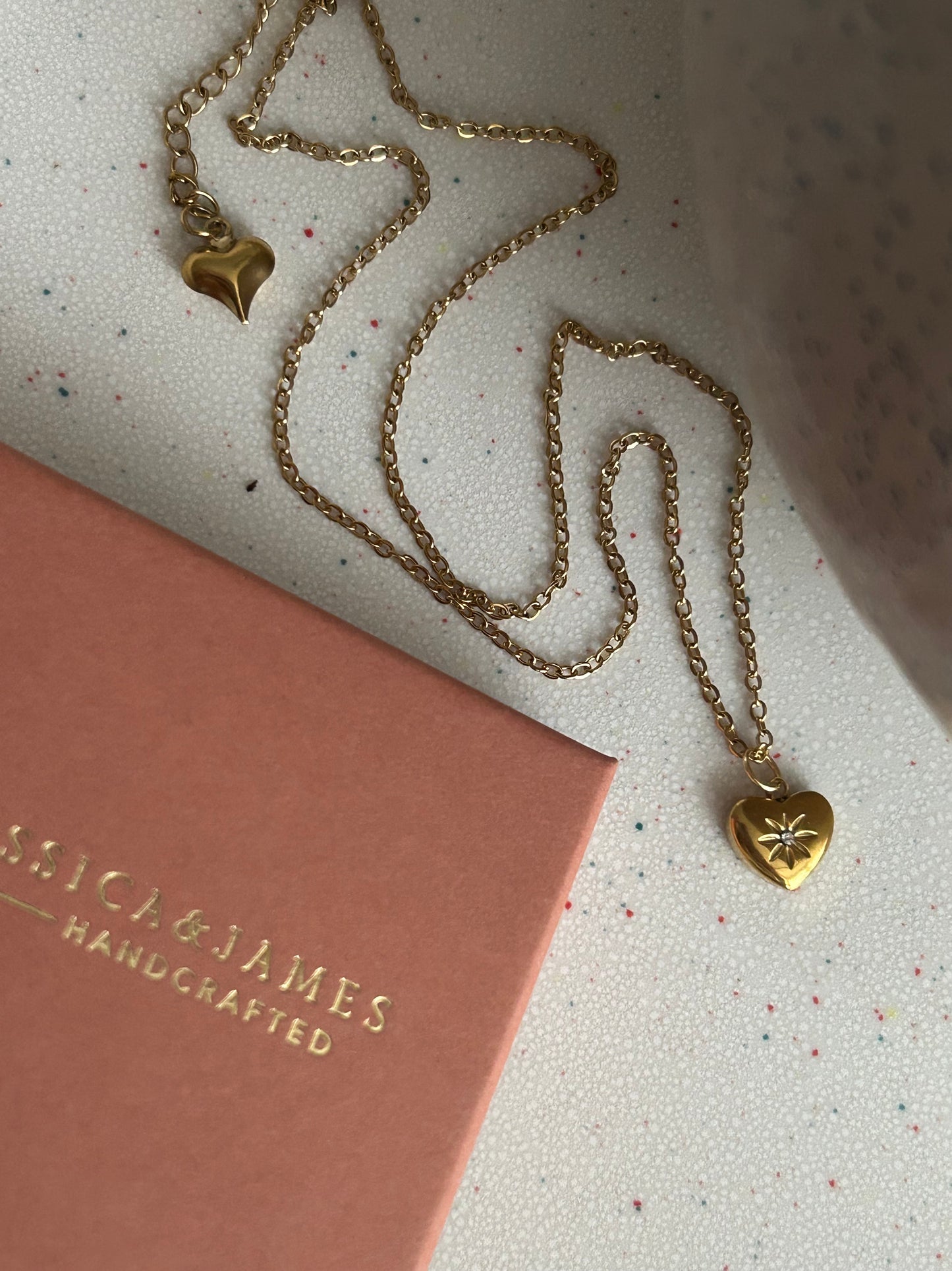 Dainty double heart necklace with stone