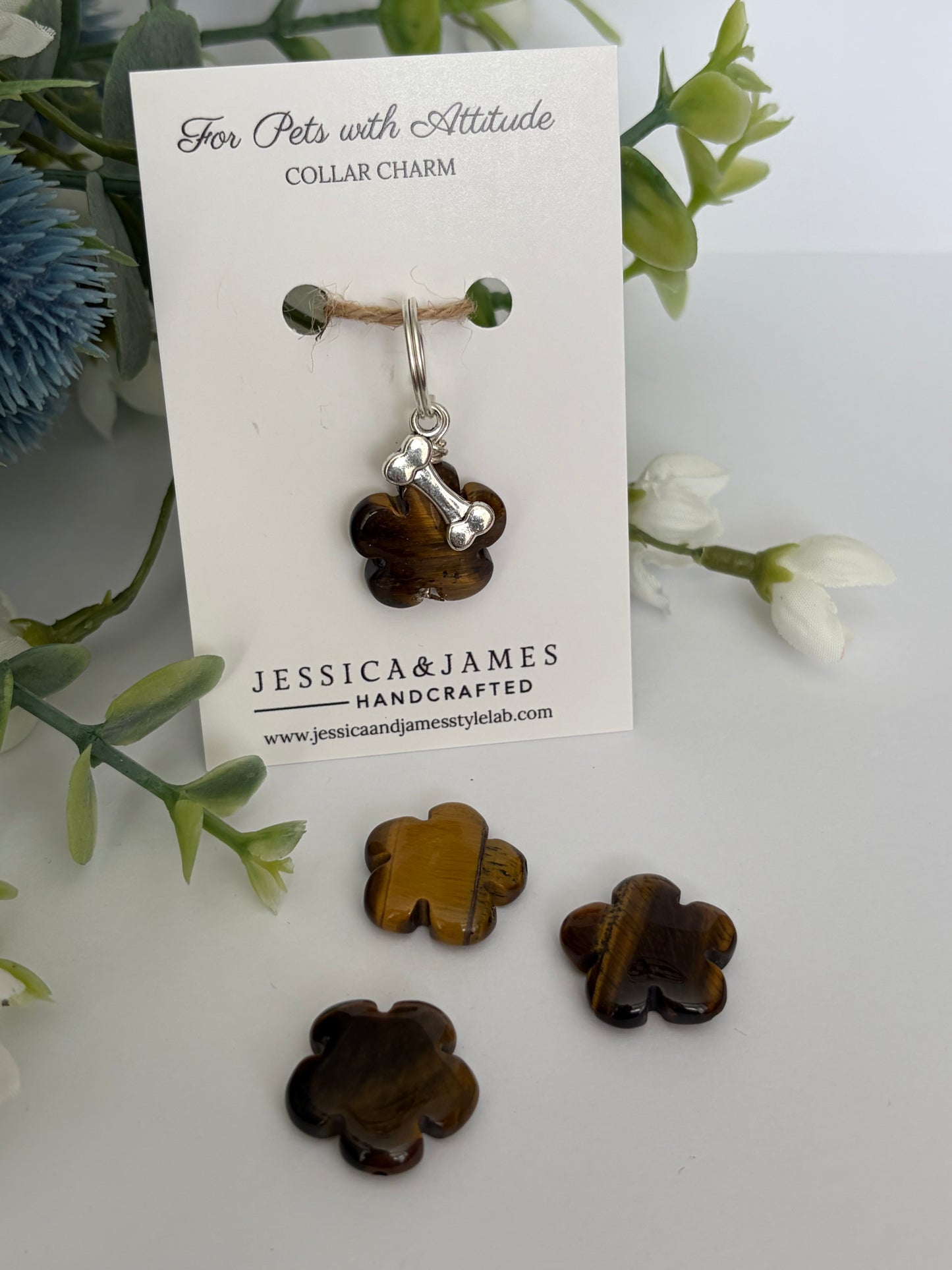 Tigers eye pet tag charm - grounding | uplifting | good luck collar charm for dogs