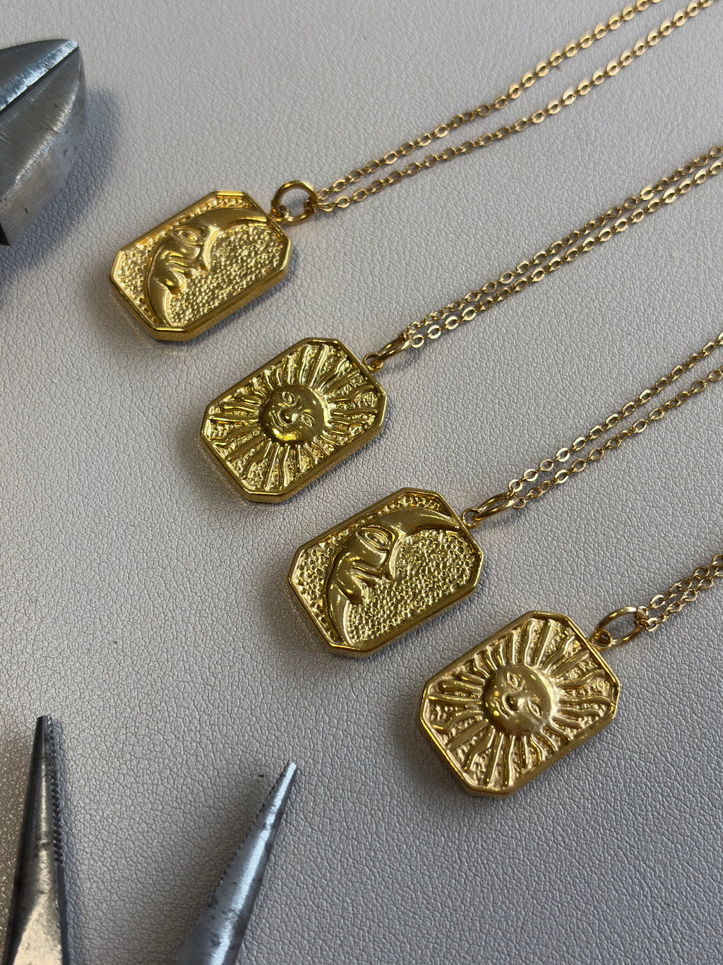 Solar Eclipse gold long layering necklace