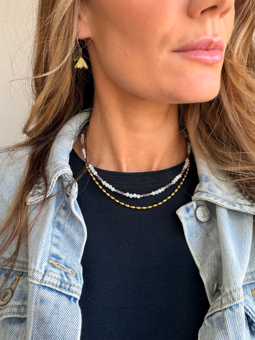 Moonstone beaded summer necklace gold - choice of natural gemstone