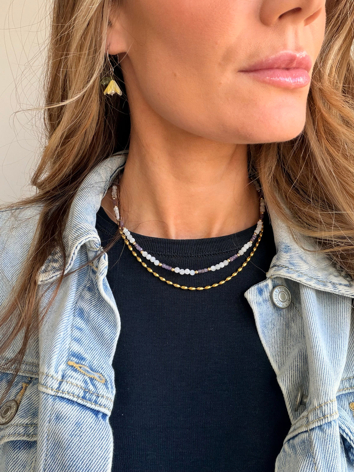 Moonstone beaded summer necklace gold - choice of natural gemstone