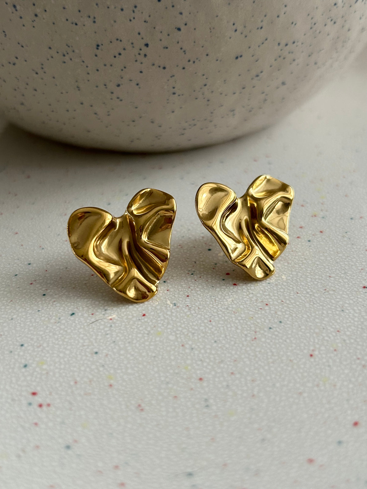 Crushed paper effect heart earrings