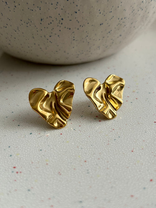Crushed paper effect heart earrings