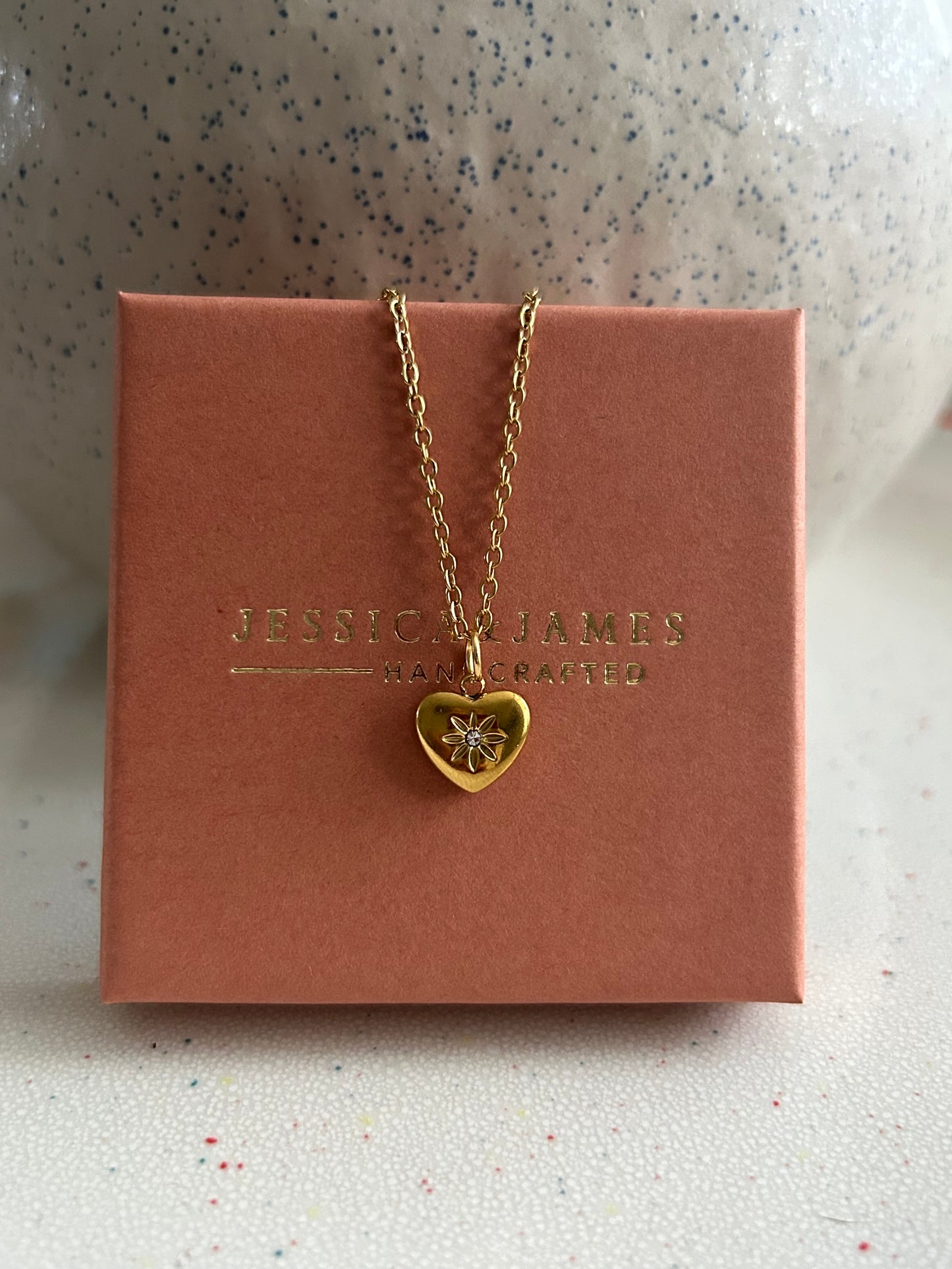 Dainty double heart necklace with stone