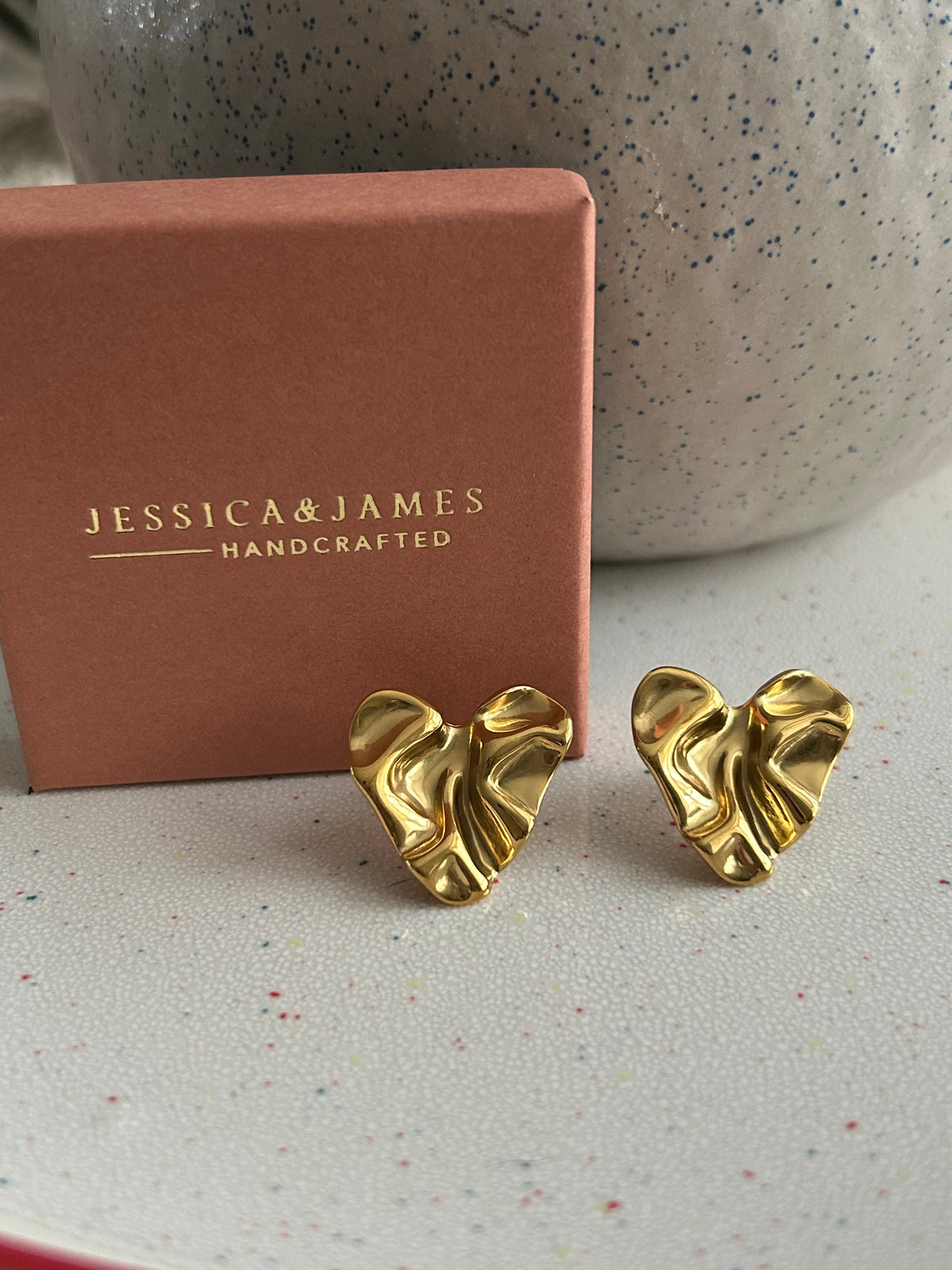 Crushed paper effect heart earrings