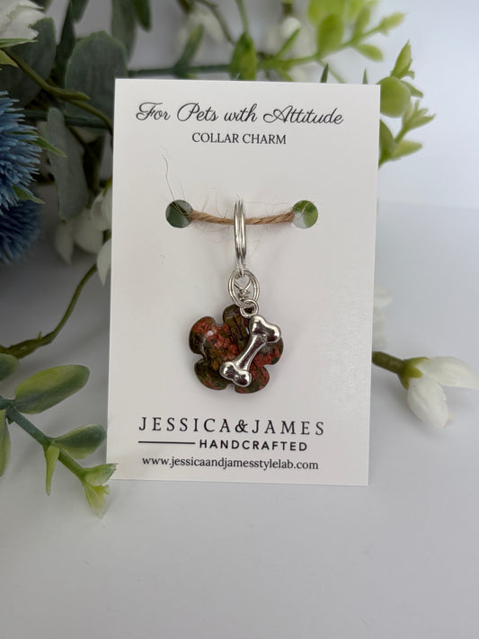 Unakite gemstone for dogs, crystal collar charm for rescue dogs