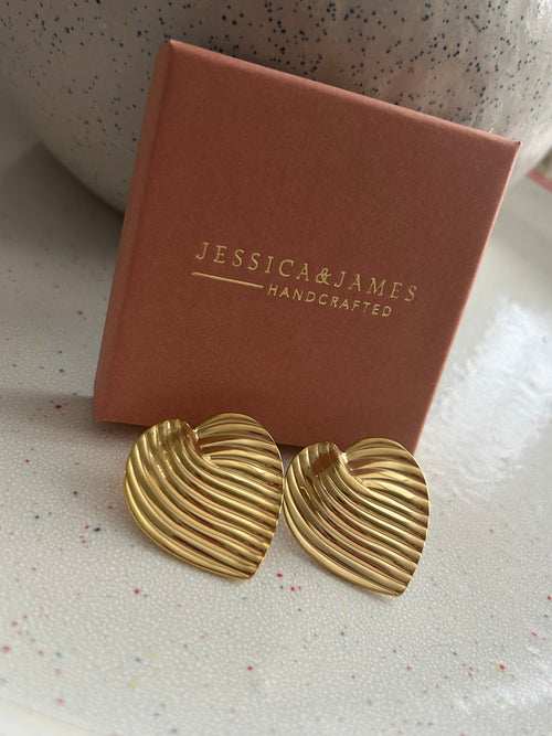 Gold leaf heart shaped earrings from Jessica & James