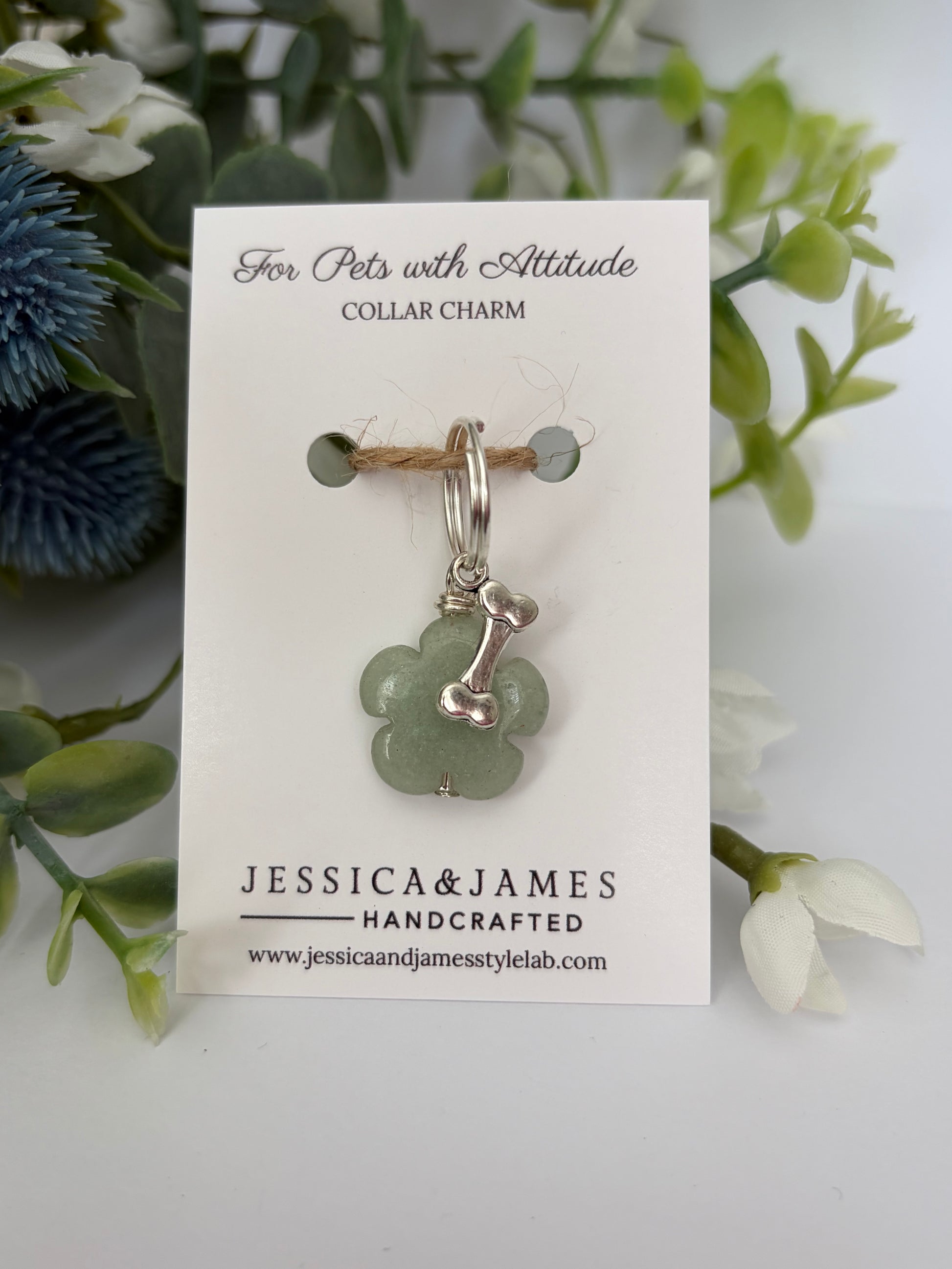 Jessica and James pet collar charms