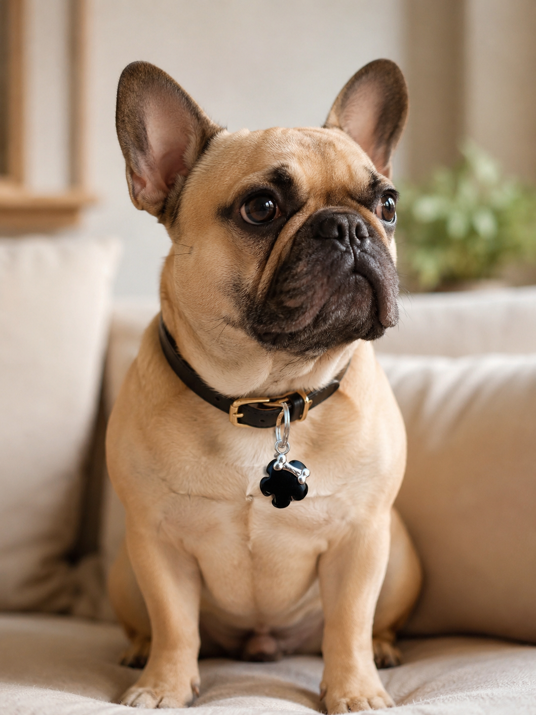 Luxury dog accessories , French bulldogs wearing an onyx collar charm