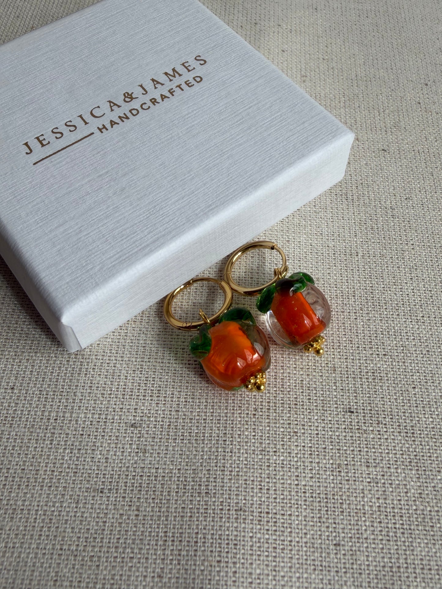 Peach fruit hoop earrings
