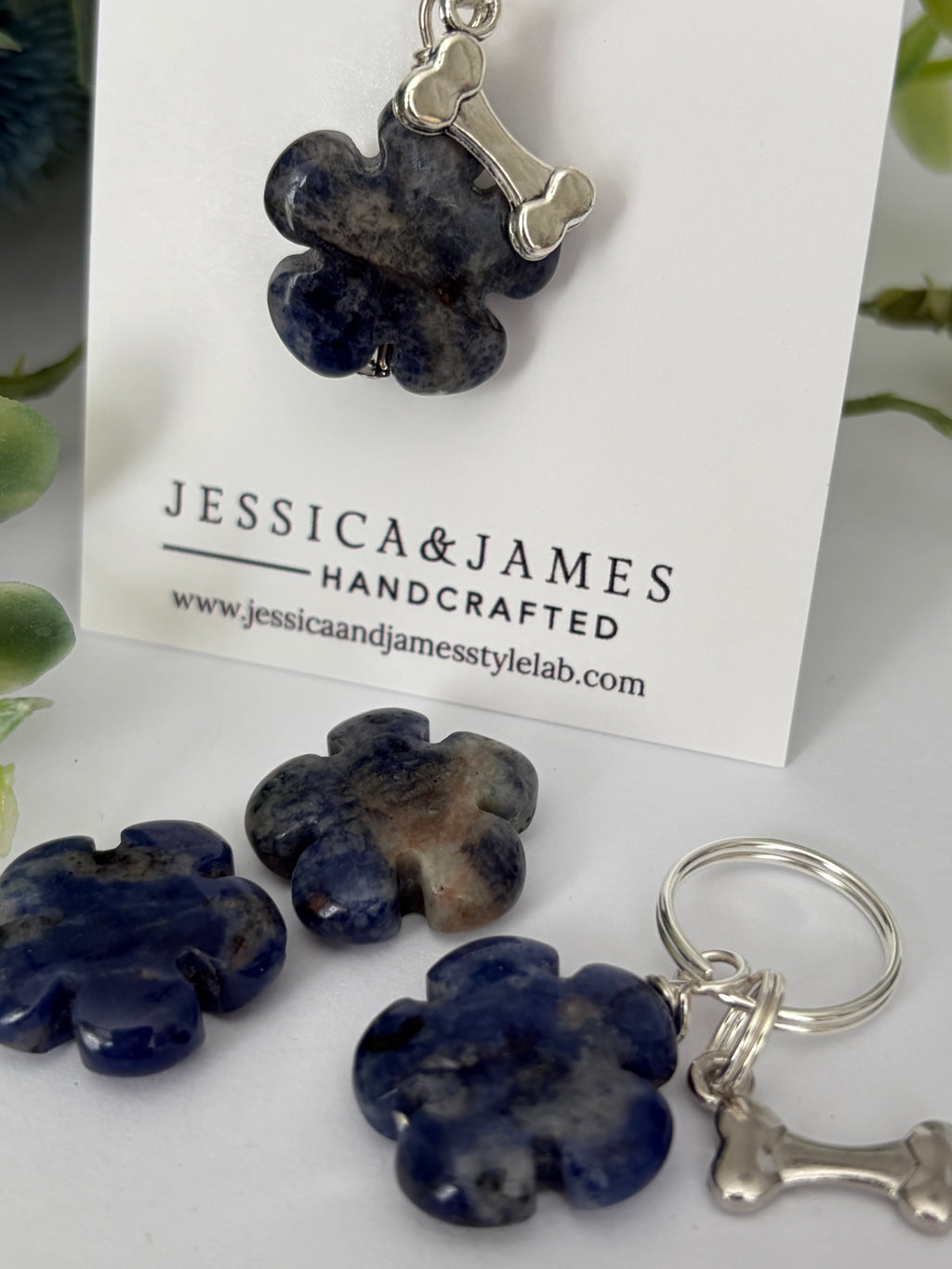 Crystal healing blue gemstone tag for dogs collar 