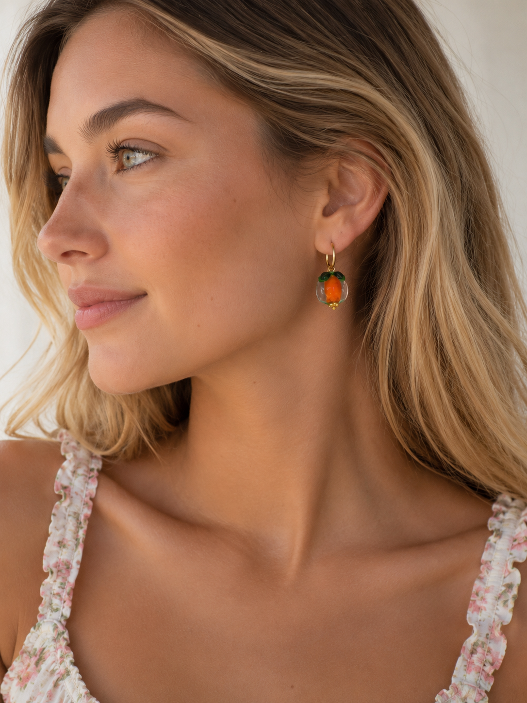 Peach fruit hoop earrings