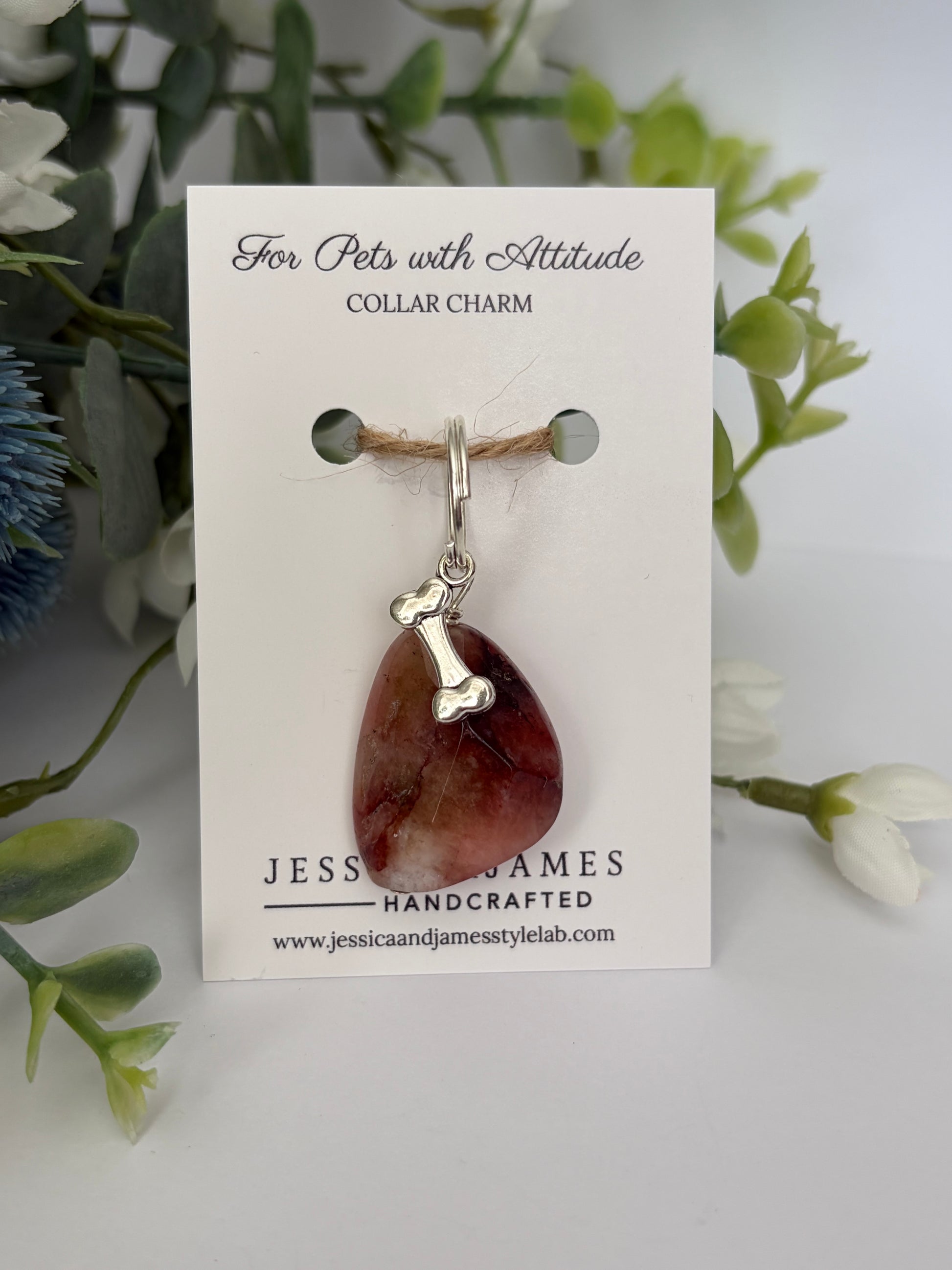 Tourmaline gemstone collar charm for large dogs on white background jessicaandjames