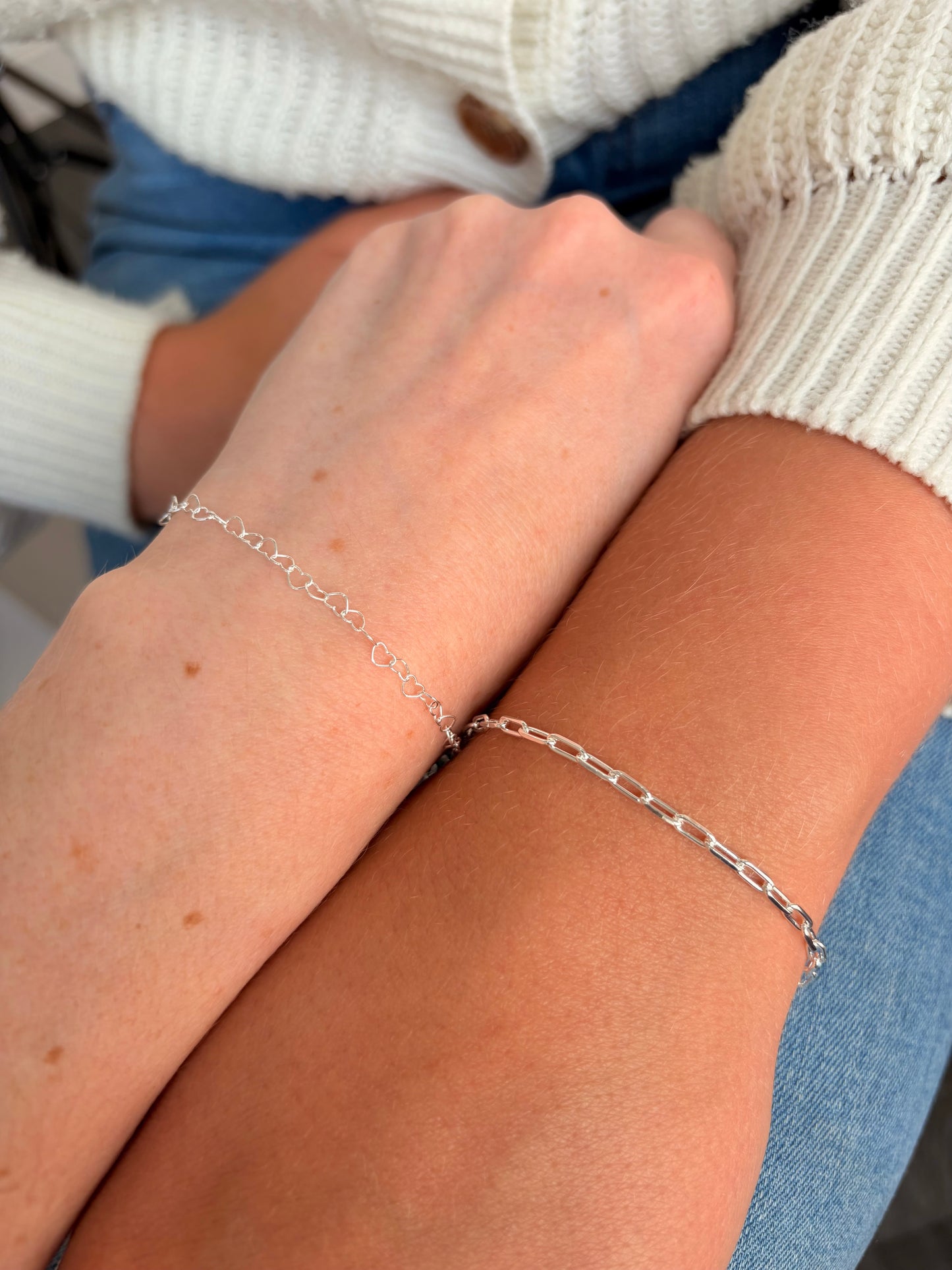 Welded bracelet kit for couples in sterling silver, styled on wrist
