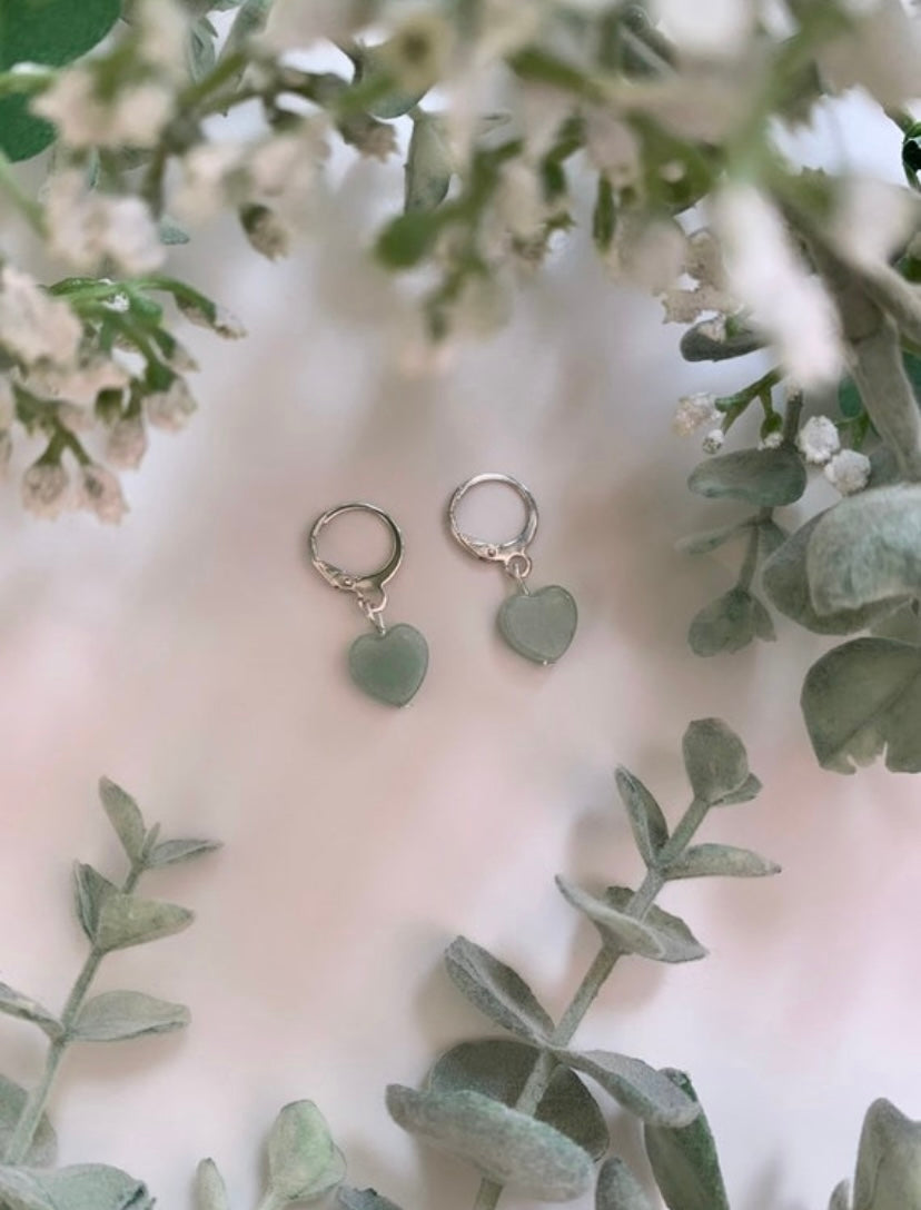 Green Aventurine Heart Earrings in silver